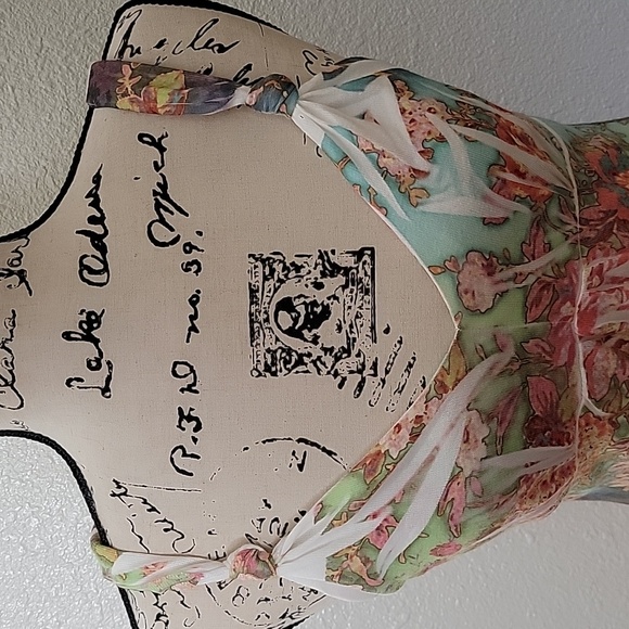 Vintage Floral Babydoll Tank Large Pastel Y2k 90s Fairy Cottagecore Stretchy - Picture 2 of 6